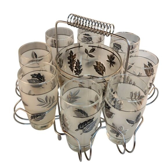 1960s Libbey Starlyte Mid Century Modern Frosted Silver Leaf Tumbler Glasses Wit - Picture 5 of 16